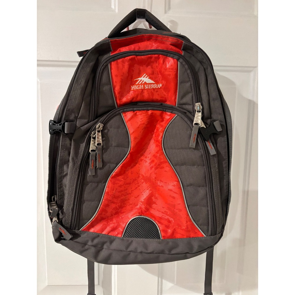 High Sierra Backpack Red Grey Suspension Strap System Laptop School Hiking‎ Bag